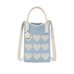 Crochet Phone Bag Mini Handbag Purse Knit Satchel Crossbody Bag Blue :v